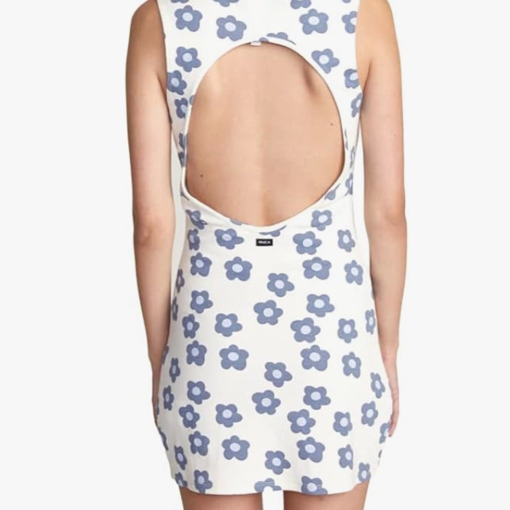 SOLD RVCA gogo mini dress white and blue 70s style size XS - Picture 2 of 7